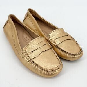 GH Bass & Co Womens PAMMY Metallic Gold Leather Slip On Loafer Size 9